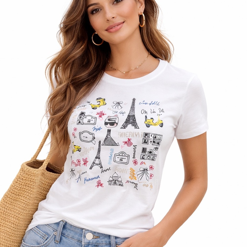 New Karl Lagerfeld Embellished  Graphic Paris Tee
